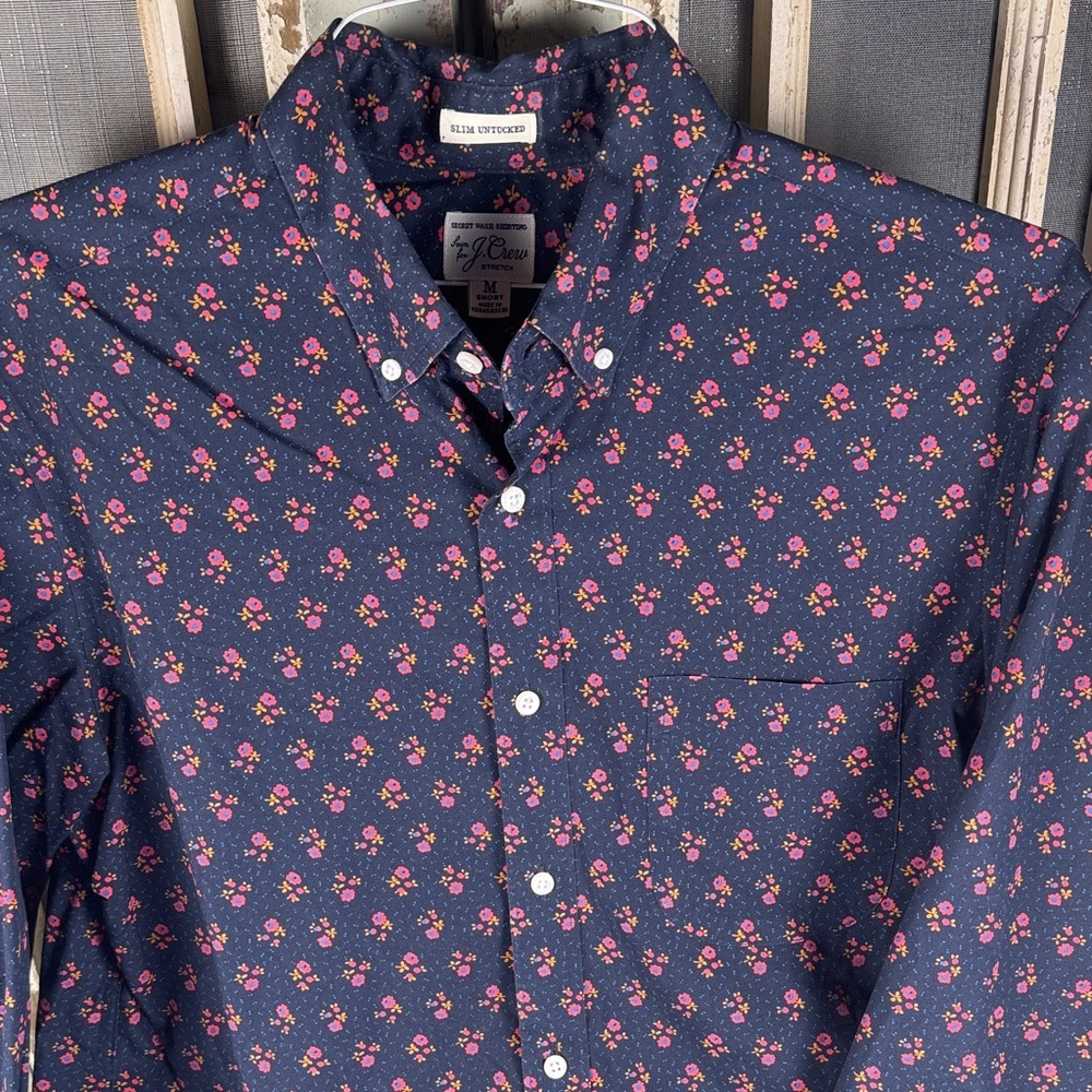 J. Crew Dark Blue Shirt with Red Floral Pattern - Picture 2 of 10